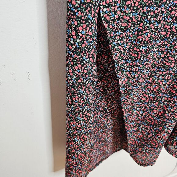 Polly Black Pink Blue Floral Print VNeck Spaghetti Strap Side Slit Dress 6 - Picture 8 of 10